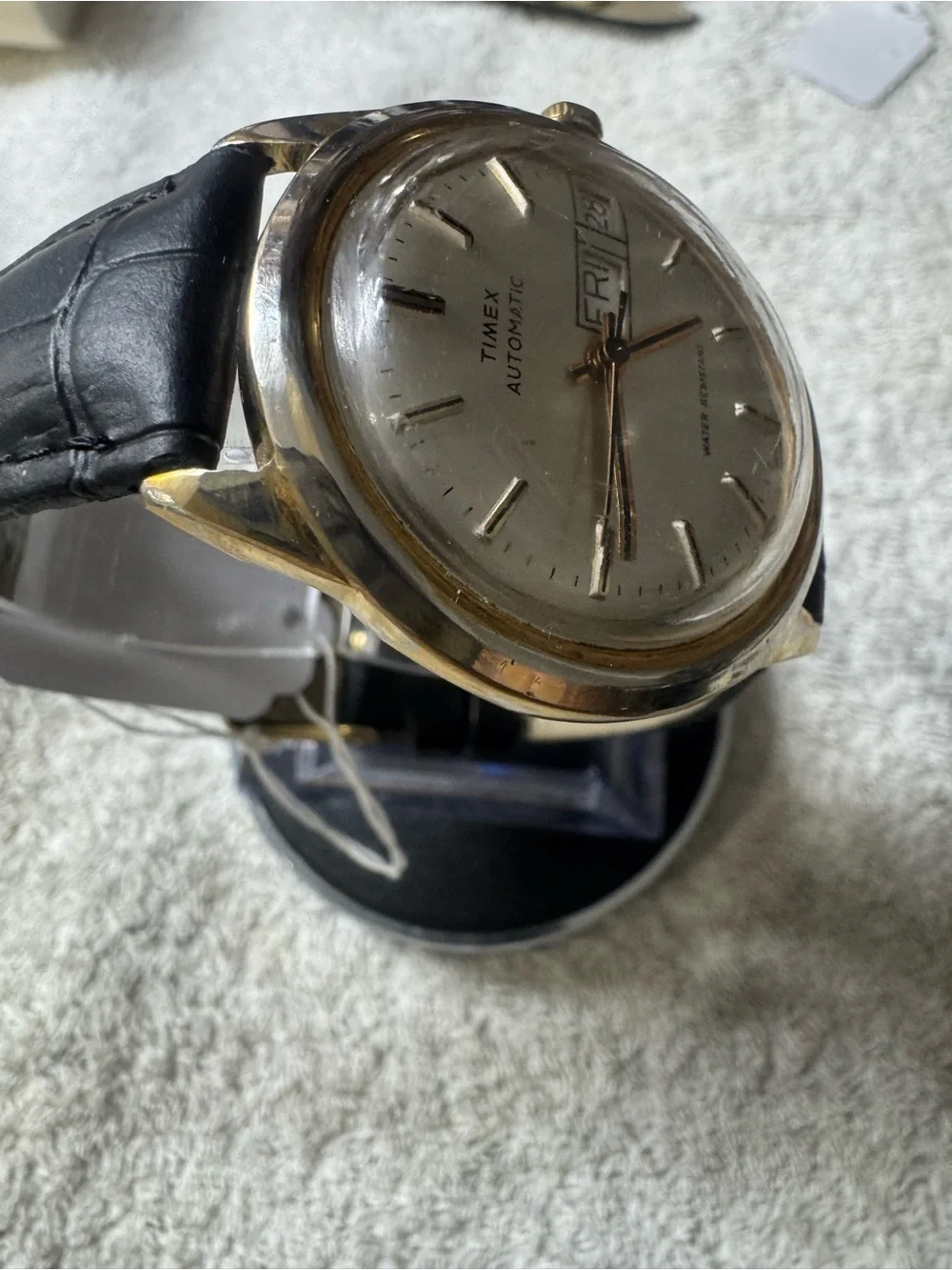 Timex Gold-Tone Case Silver Dial with Black Strap Automatic Watch